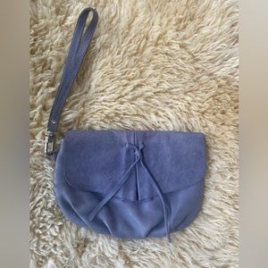 Cute leather blue lavender wristlet purse